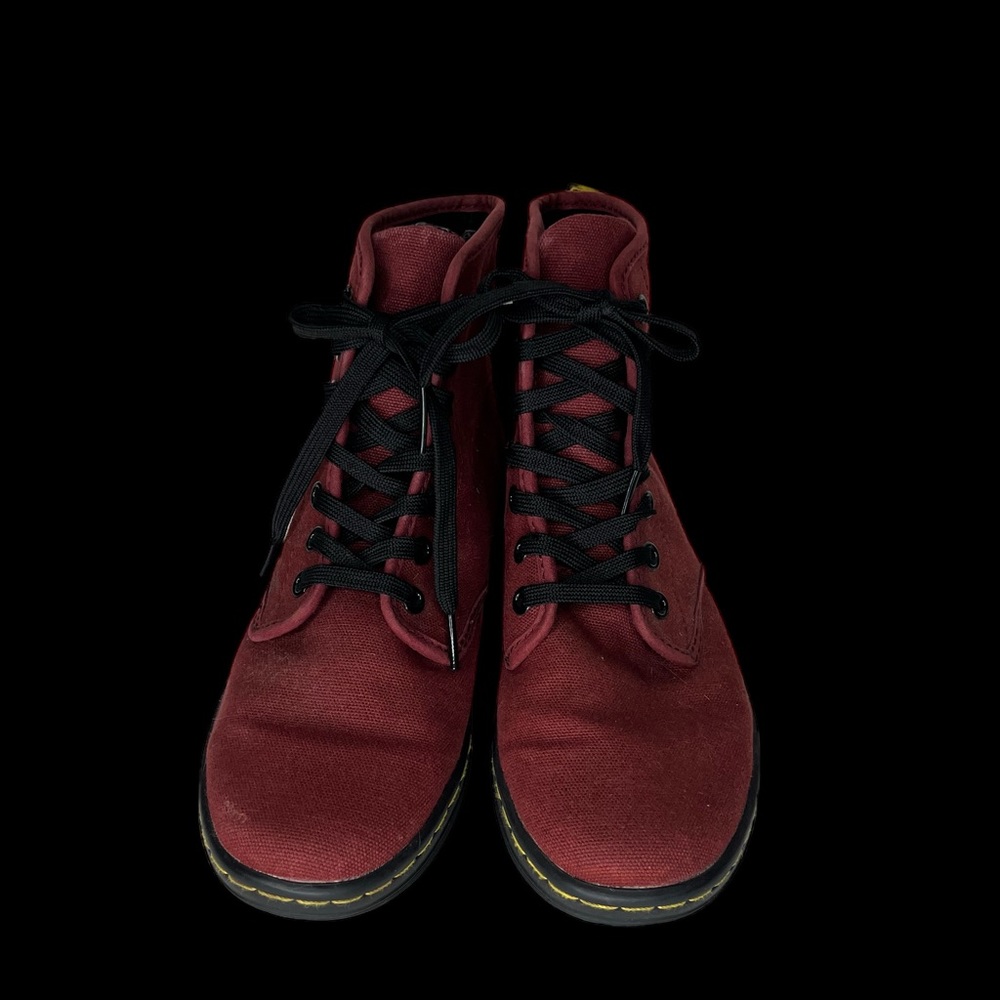 Doc Martens Women’s Shoreditch Burgundy Red Canvas Fabric Combat Boots Size 6 - Picture 2 of 5